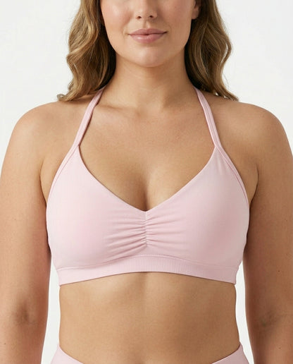 Romy Ruched Halter Bralette Light Pink Ruched Detail