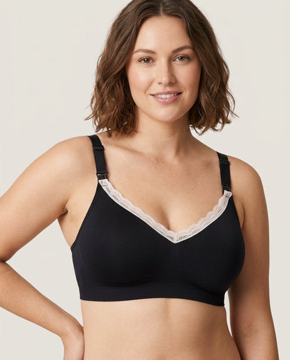 Ruby Seamless Wireless Lace Nursing Bra Black Hero Front Model