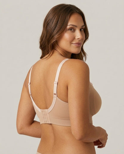 Ruby Seamless Wireless Lace Nursing Bra Nude Beige Side Back Hook Strap Detail
