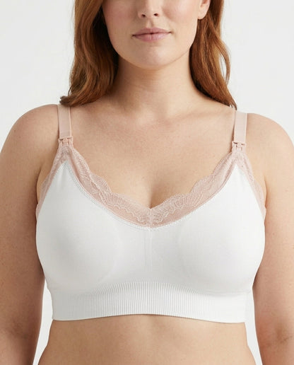 Ruby Seamless Wireless Lace Nursing Bra White Front Close Product Detail