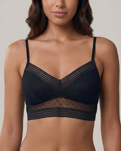 Selma Mesh Lace Longline Bralette Black Front Close Detail