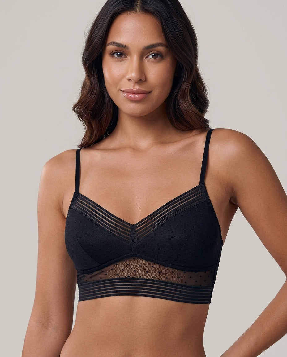 Selma Mesh Lace Longline Bralette Black Model Front