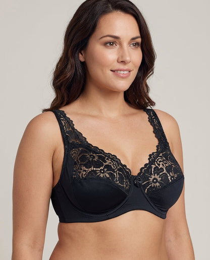 Serena Lace Floral Support Bra Black Hero Front Model