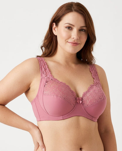 Serena Lace Floral Support Bra Dusty Rose Hero Front Model