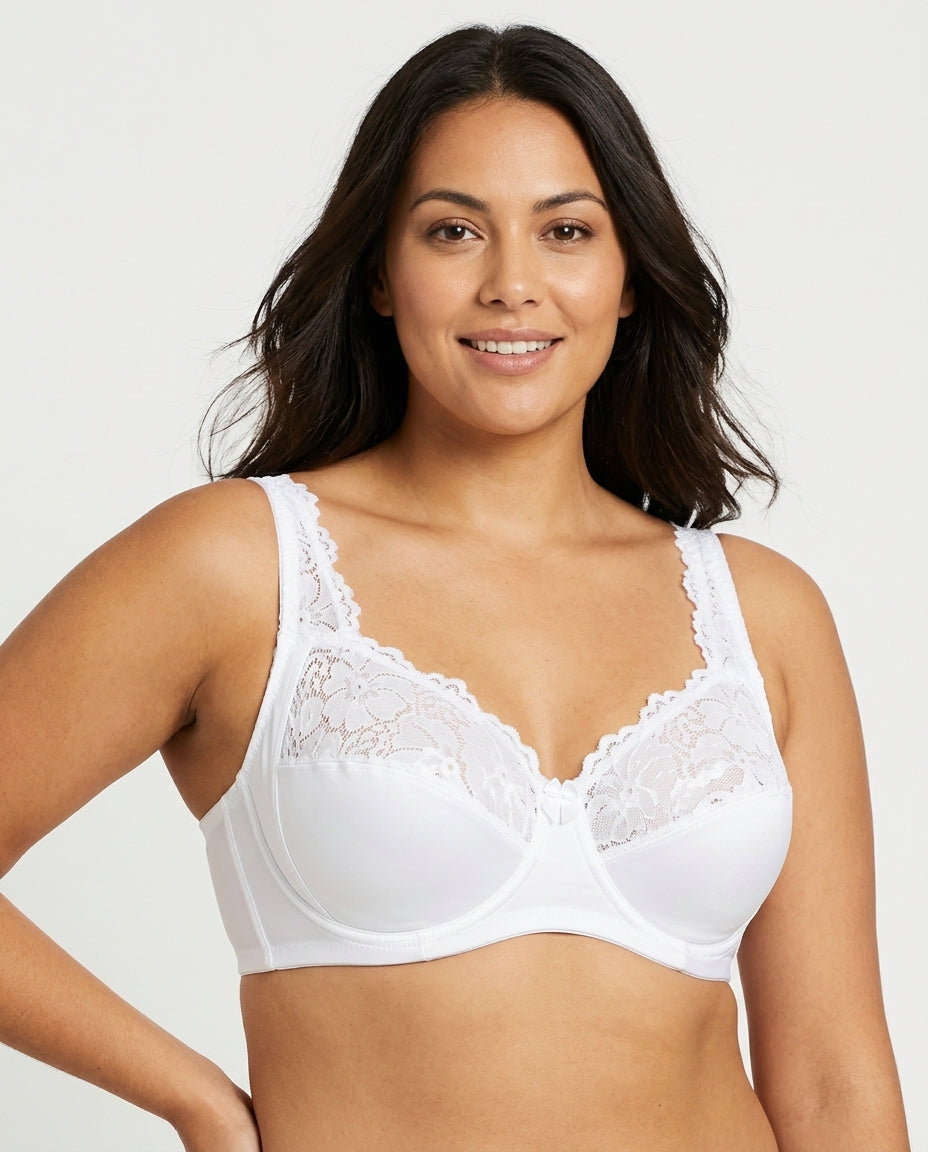 Serena Lace Floral Support Bra White Hero Front Model