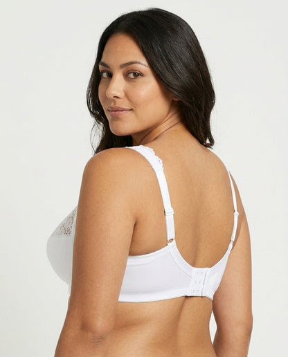 Serena Lace Floral Support Bra White Side Back Hook Strap Detail