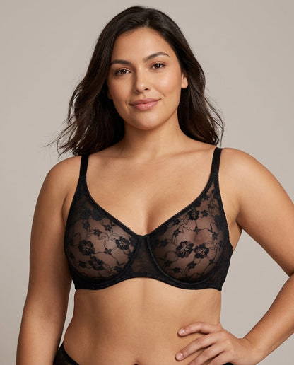 Siena Full Bust Lace Underwire Bra Black Model Front