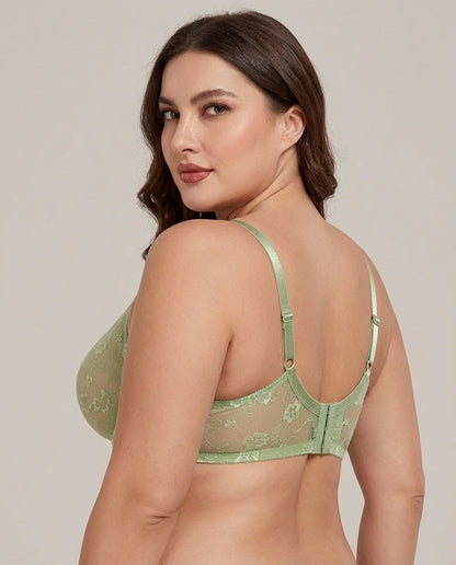 Siena Full Bust Lace Underwire Bra Green Back Support
