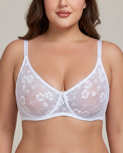 Siena Full Bust Lace Underwire Bra White Lace Detail