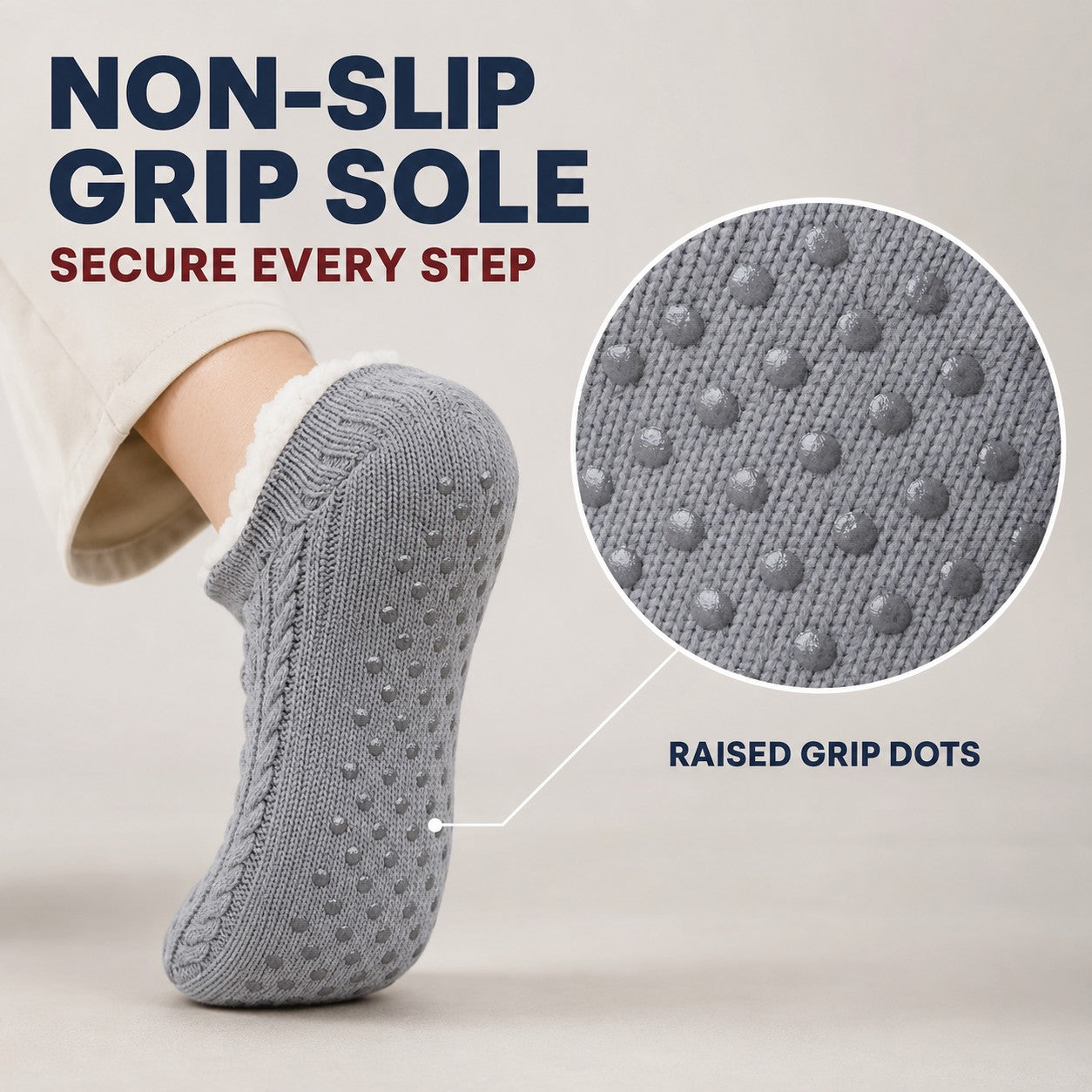Non-slip grip sole keeps you steady on hard floors
