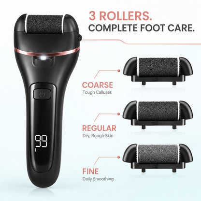 Three rollers - coarse, regular and fine - for complete foot care
