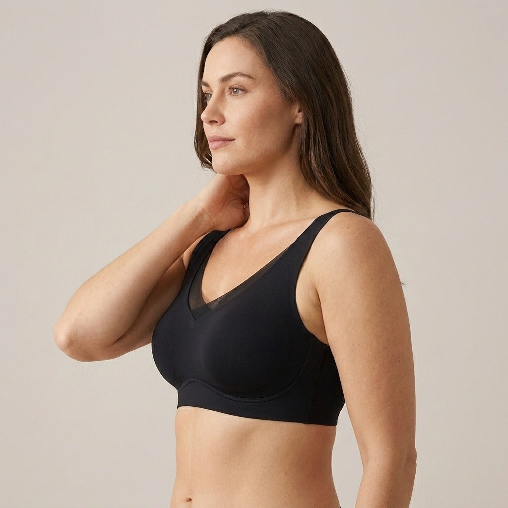 Soletta Wireless Lift V Neck Mesh Bra Black Side Profile