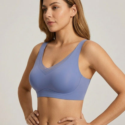 Soletta Wireless Lift V Neck Mesh Bra Blue Side Angle