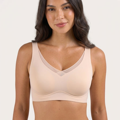 Soletta Wireless Lift V Neck Mesh Bra Nude Close Front