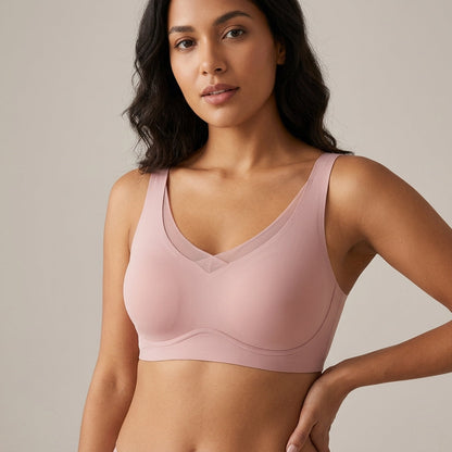 Soletta Wireless Lift V Neck Mesh Bra Pink Model Front