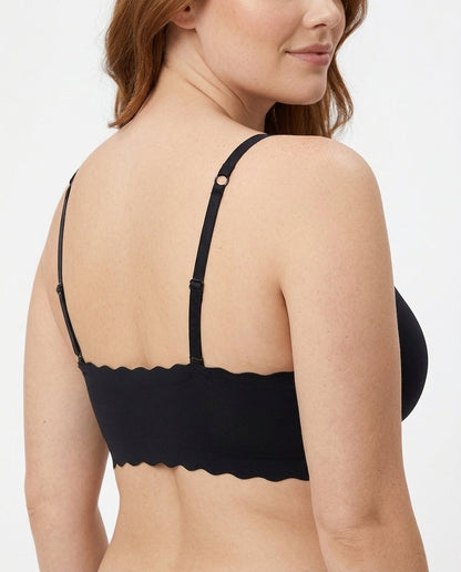 Sora Scalloped V Neck Bralette Black Side Back Scalloped Detail