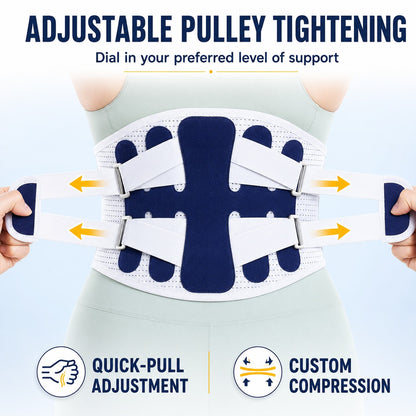 Adjustable pulley system tightens the belt with an easy pull