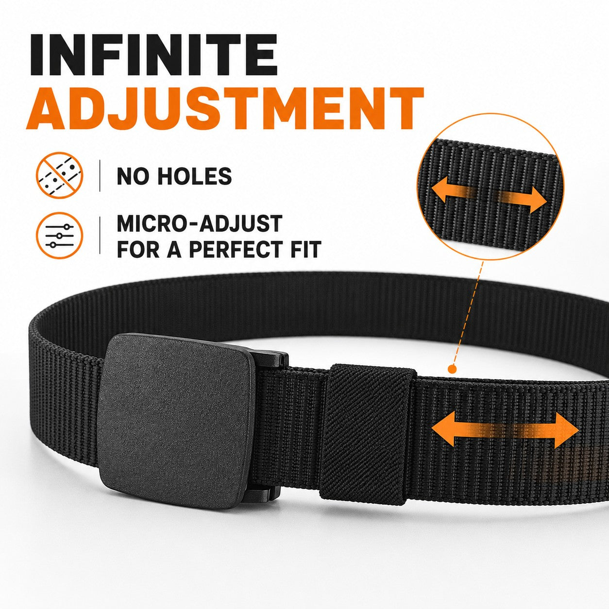 Infinite adjustment with no holes for a perfect fit