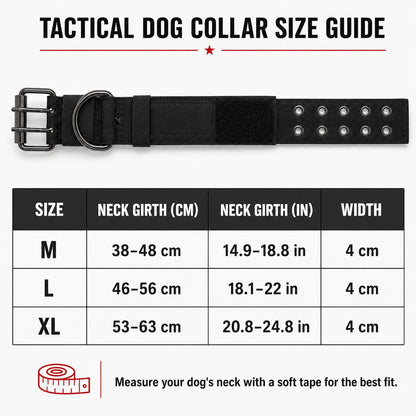 Tactical dog collar size guide for M, L and XL