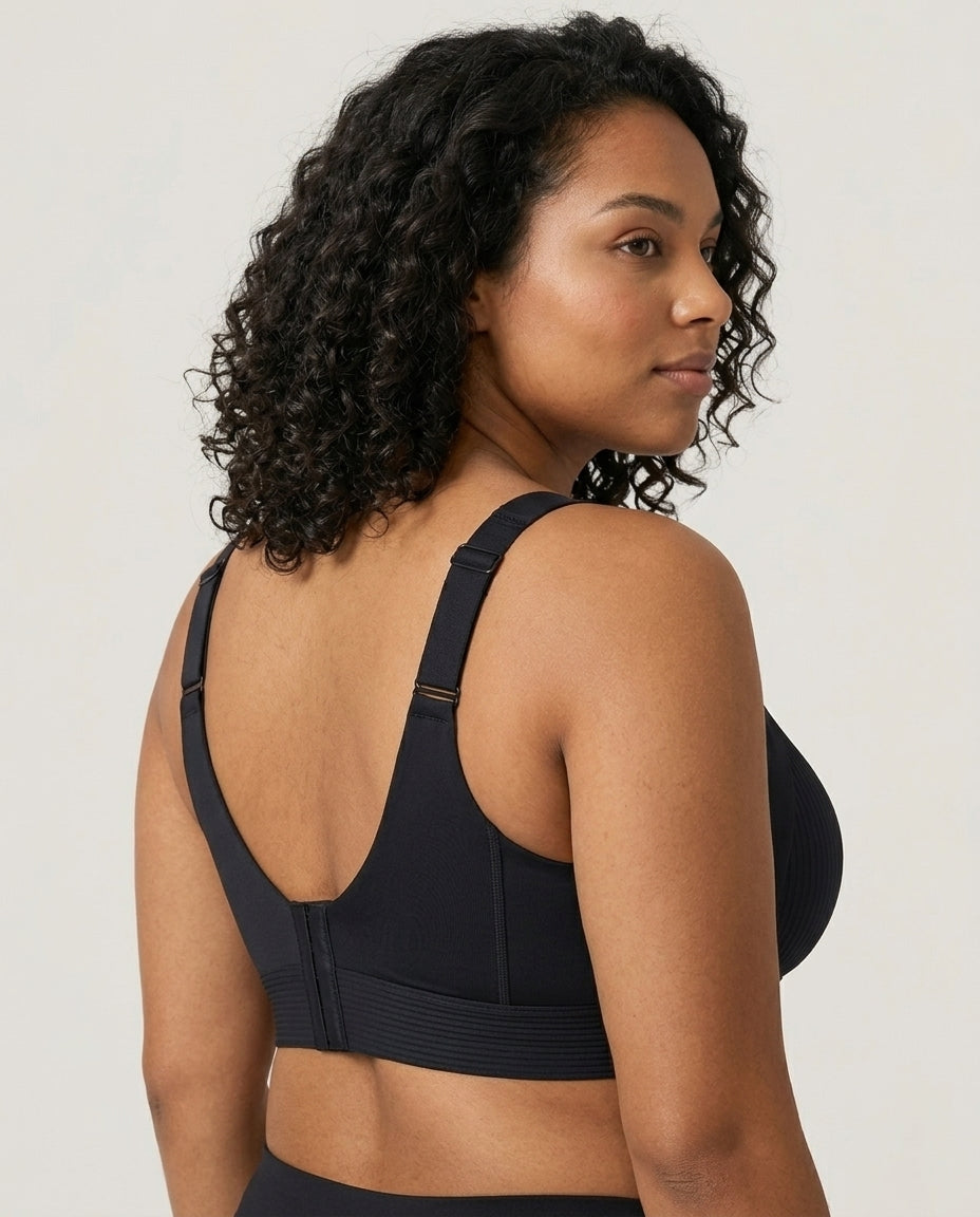 Talia Wide Strap Seamfree Support Bra Black Back Support View