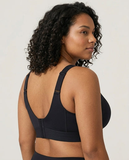 Talia Wide Strap Seamfree Support Bra Black Back Support View