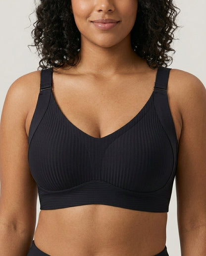 Talia Wide Strap Seamfree Support Bra Black Front Support Detail