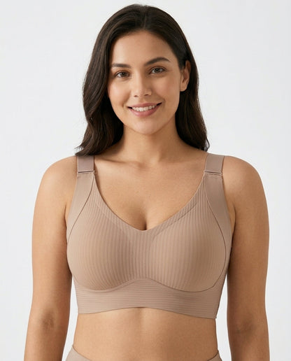 Talia Wide Strap Seamfree Support Bra Nude Front Support Detail