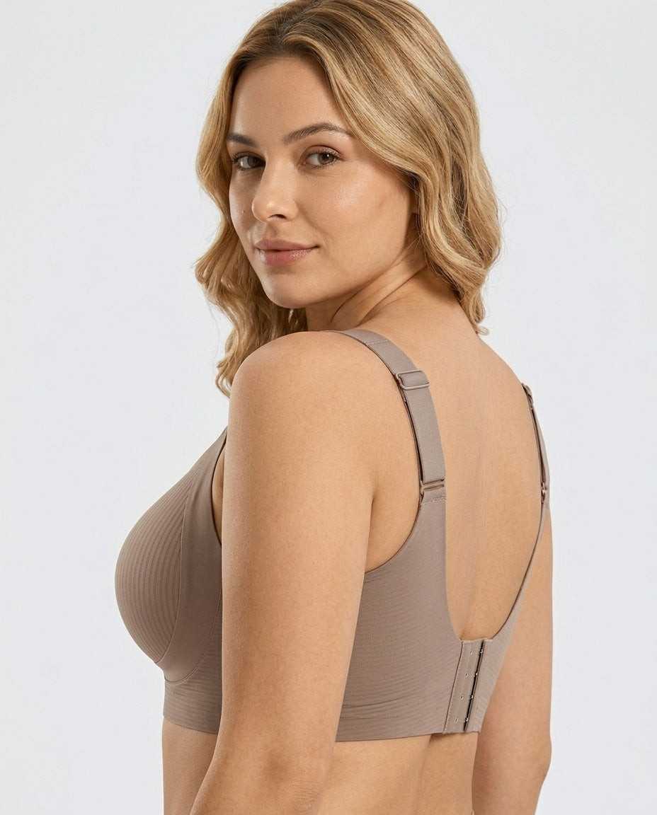 Talia Wide Strap Seamfree Support Bra Taupe Back Support View