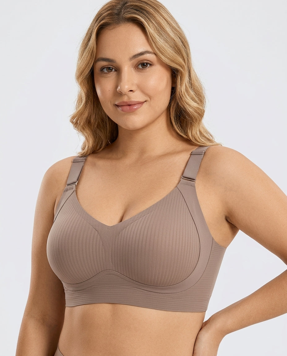 Talia Wide Strap Seamfree Support Bra Taupe Model Front