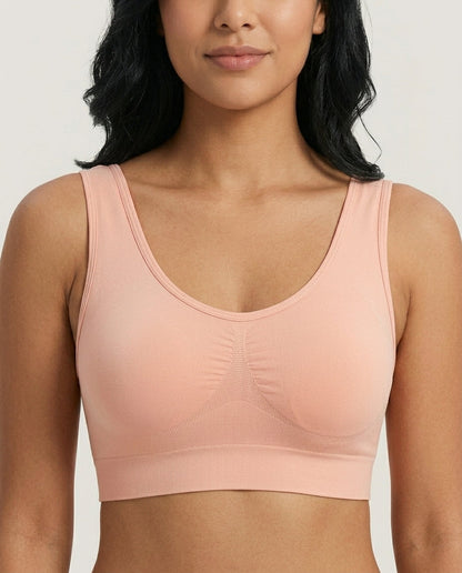 Tessa Seamless Scoop Yoga Bra Soft Peach Pink Front Close Product Detail