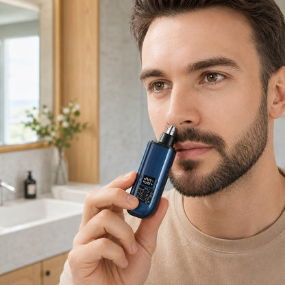 Man using the blue TrimEase trimmer