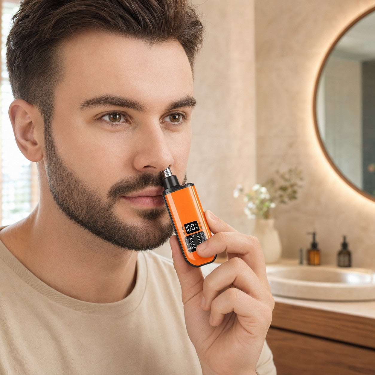 Man using the orange TrimEase trimmer
