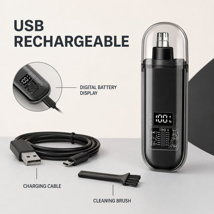 USB rechargeable with digital battery display, cable and brush