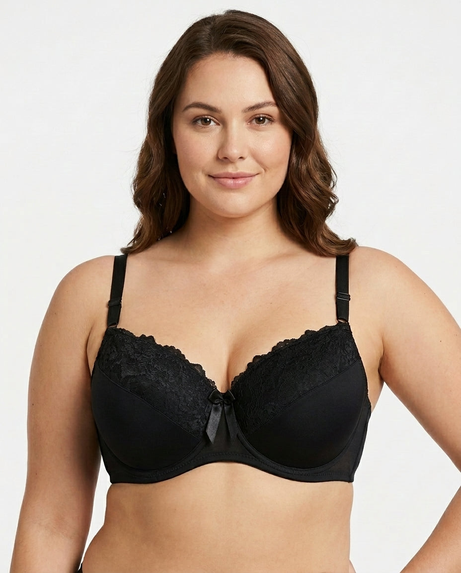Valeria Lace Full Cup Bra Black Front Close Product Detail