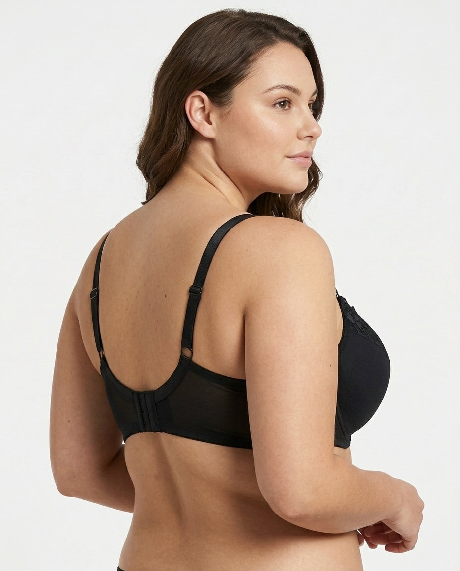 Valeria Lace Full Cup Bra Black Side Back Hook Eye Strap Detail