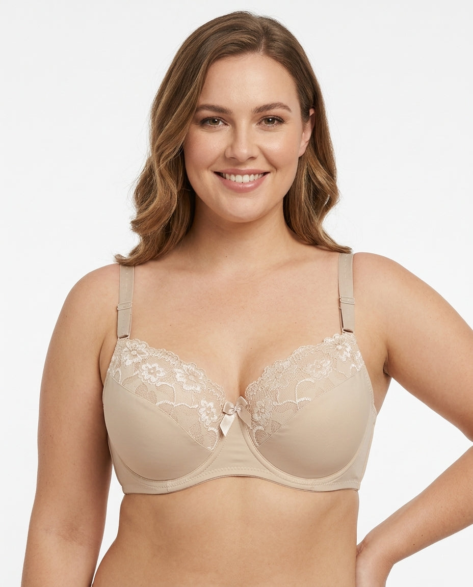 Valeria Lace Full Cup Bra Nude Beige Hero Front New Zealand model