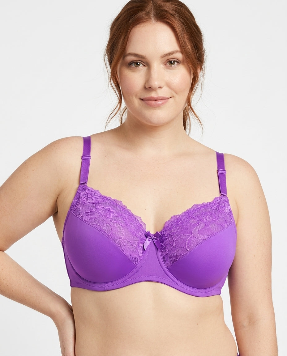 Valeria Lace Full Cup Bra Purple Hero Front New Zealand model