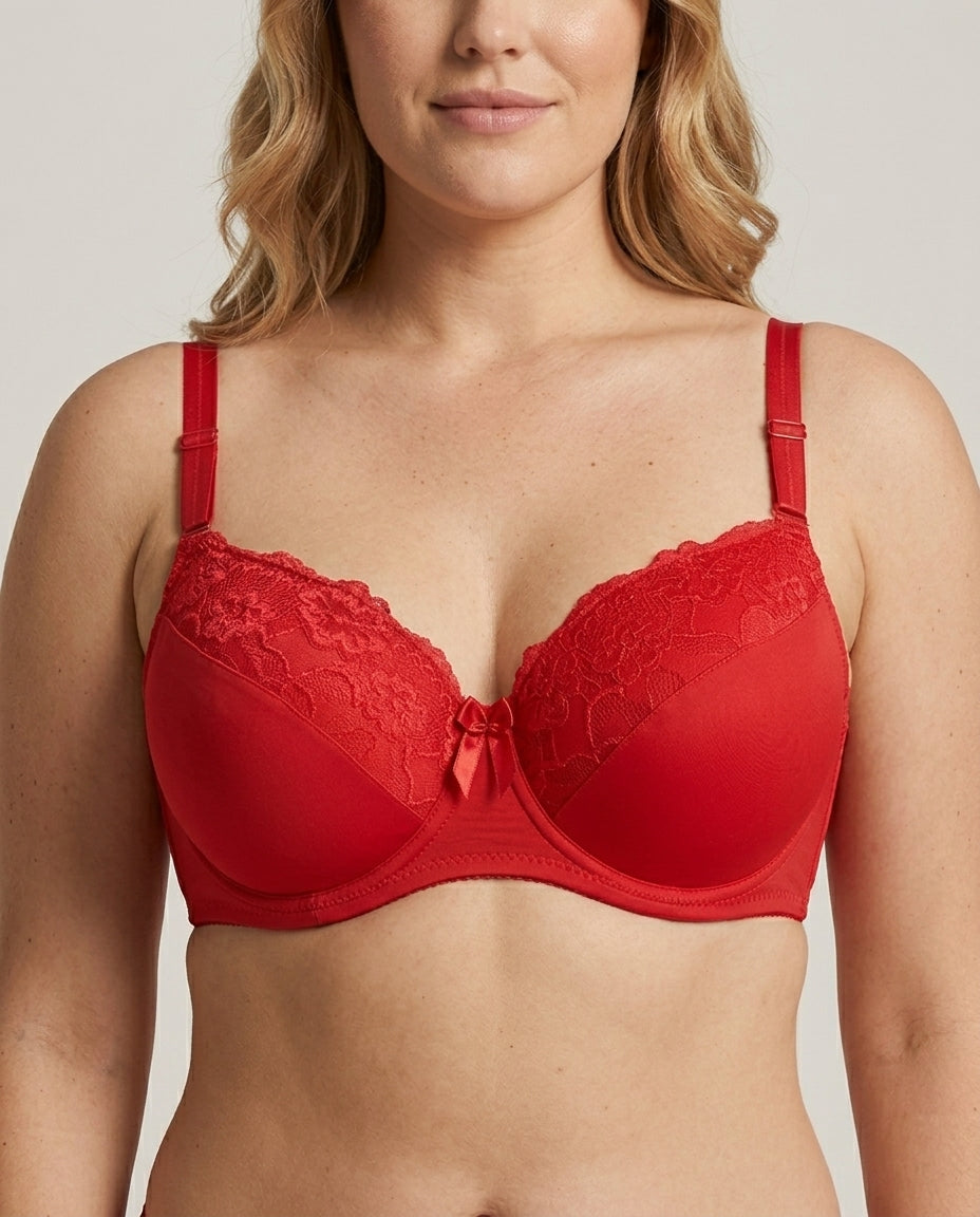 Valeria Lace Full Cup Bra Red Front Close Product Detail