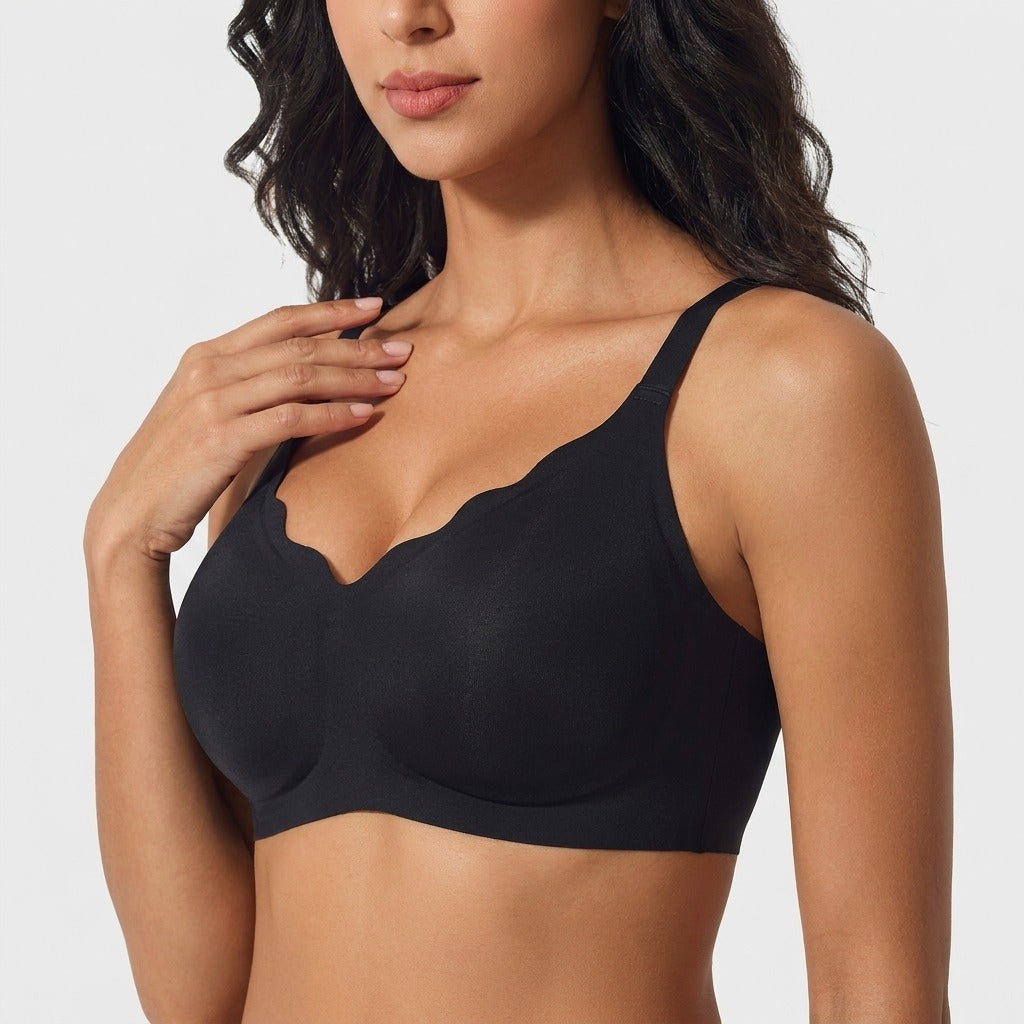 Velora Scallop Wirefree Push Up Bra Black Front Close
