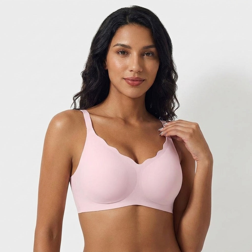 Velora Scallop Wirefree Push Up Bra Pink Front