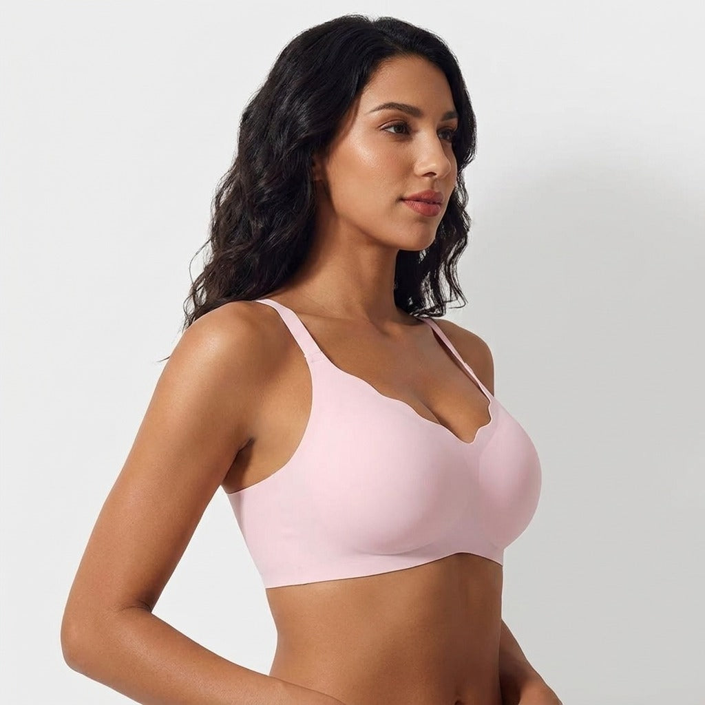 Velora Scallop Wirefree Push Up Bra Pink Side