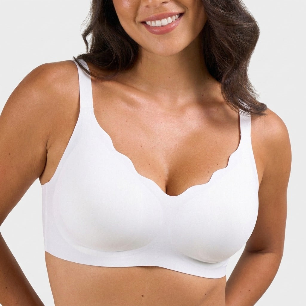 Velora Scallop Wirefree Push Up Bra White Close Front