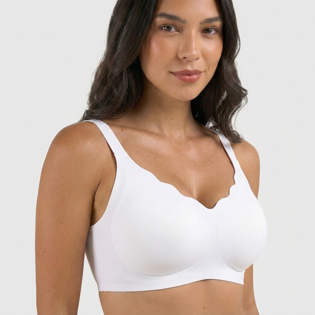Velora Scallop Wirefree Push Up Bra White Front