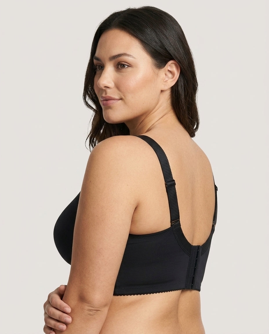 Vera Gathered Full Support Womens Bra Black Back Hook Strap Detail