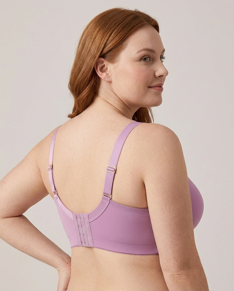 Vera Gathered Full Support Womens Bra Lavender Pink Back Hook Strap Detail