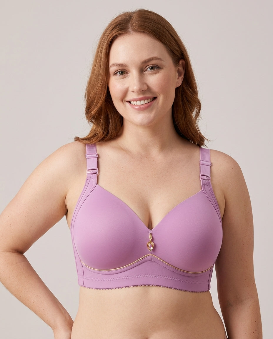 Vera Gathered Full Support Womens Bra Lavender Pink Hero Front Model
