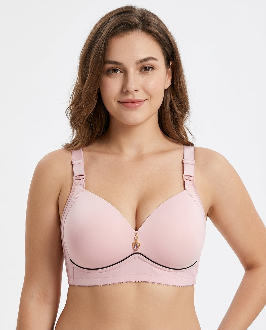 Vera Gathered Full Support Womens Bra Soft Pink Hero Front Model