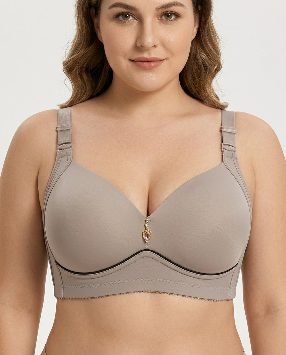 Vera Gathered Full Support Womens Bra Taupe Beige Front Close Product Detail
