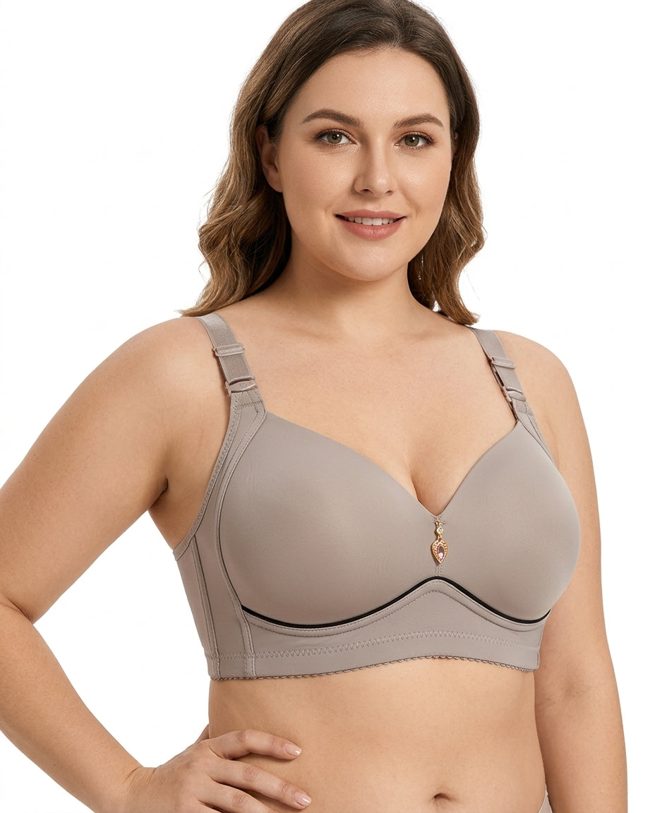 Vera Gathered Full Support Womens Bra Taupe Beige Hero Front Model