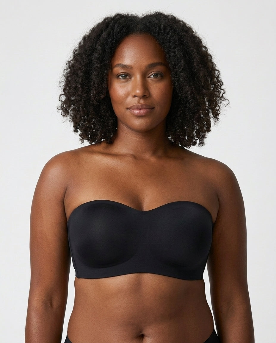 Vera Seamfree Strapless Bandeau Bra Black Front Close Detail